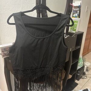 SHEIN Black Fringe Crop Top